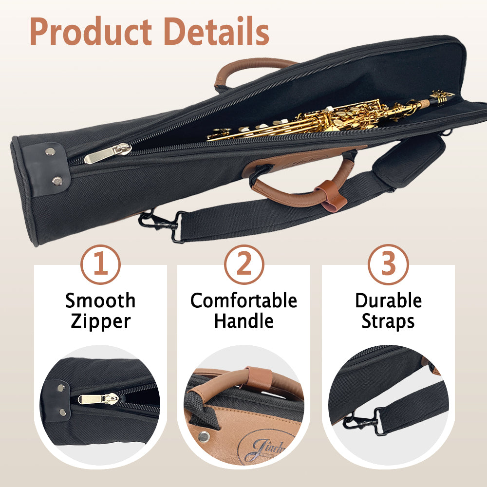 Yinfente Soprano Sax Case Clarinet Bag Black with Strap Leather Handle Parts Storage Lightweight Water-Resistant for Saxophone Clarinet