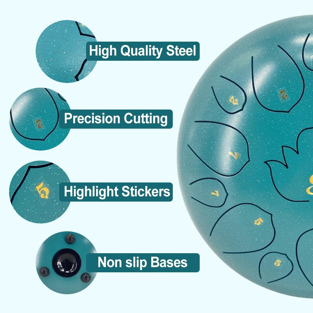 12 Inches 15 Notes Rain Drum for Outside,Steel Tongue Drum with Mallets & Storage Bag,Meditation Rain Chime for Adults,Friends,Family