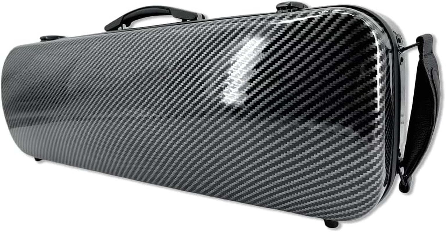 Violin Case 4/4 Full Size Carbon Fiber Oblong Violin Bag with Music Sheet Bag Adjustable Backstrap Hygrometer Lightweight Protable