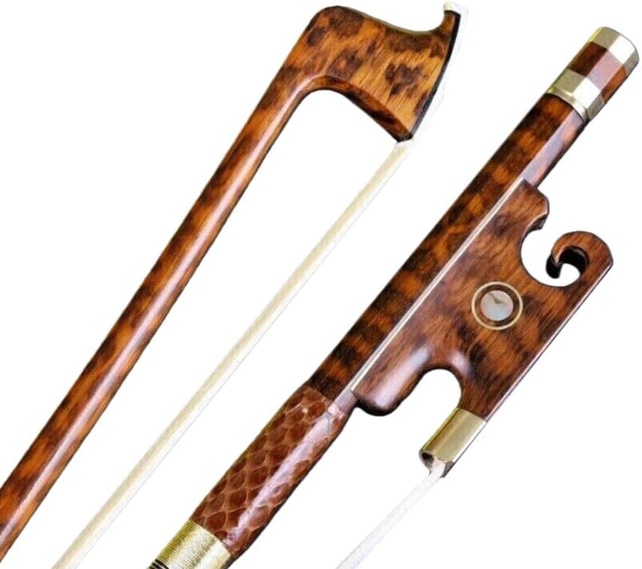 Violin Bow 4/4 Full Size Snakewood with Pearl Eye Natural Bow Hair Pernambuco Level, Stiff & Well Balanced,Violin Bow Full Size for Violinists & Fiddlers of All Skill Levels