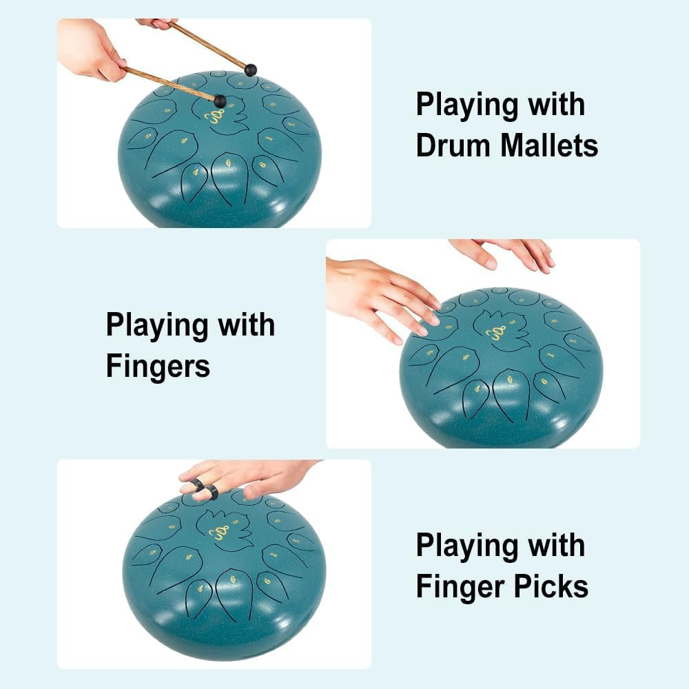 12 Inches 15 Notes Rain Drum for Outside,Steel Tongue Drum with Mallets & Storage Bag,Meditation Rain Chime for Adults,Friends,Family