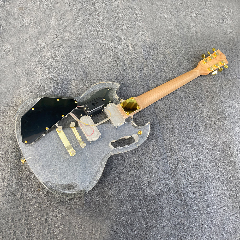 LED Light Electric Guitar Transparent Acrylic Body Crystal Guitar Maple Neck Sweet Tone (Kit-Led-Sg)