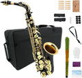 Alto Saxophone Eb for Beginners - Complete Saxophone Kit with Hard Case, Mouthpiece, Neck Strap, Reeds, Cleaning Kit - Ideal for Students & Professionals (Black)
