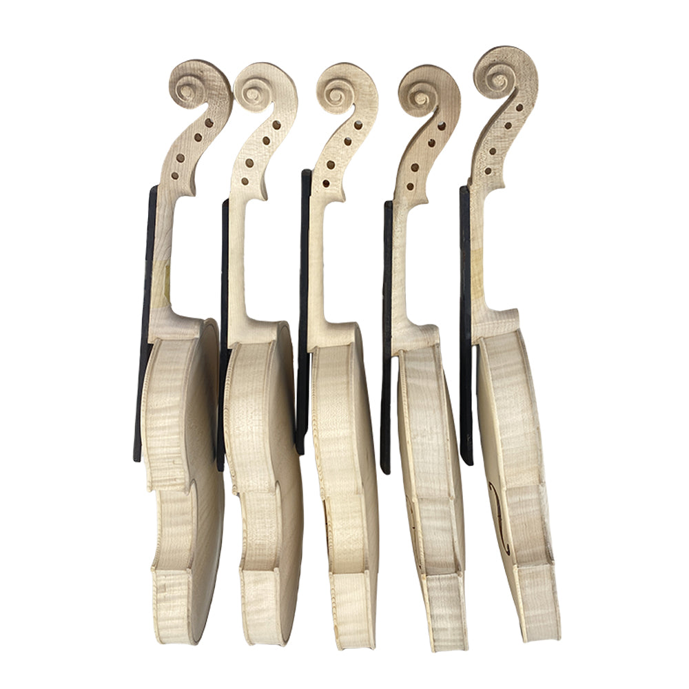 Handcrafted Unvarnished Violin - 4/4 Size, Two-Piece Flamed Back & Spruce Top, Air-Dried Wood, Made by Master Luthier, White Violin for Setup (Wide Grain)