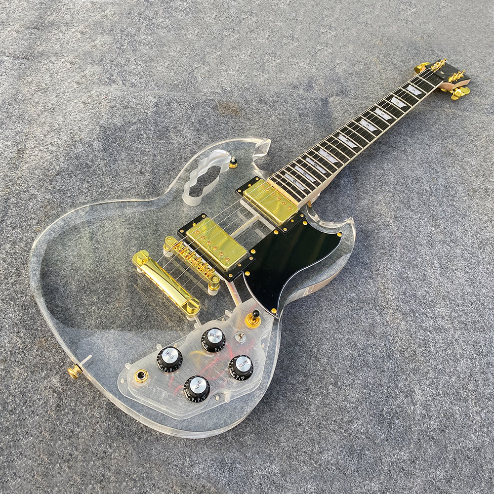 LED Light Electric Guitar Transparent Acrylic Body Crystal Guitar Maple Neck Sweet Tone (Kit-Led-Sg)