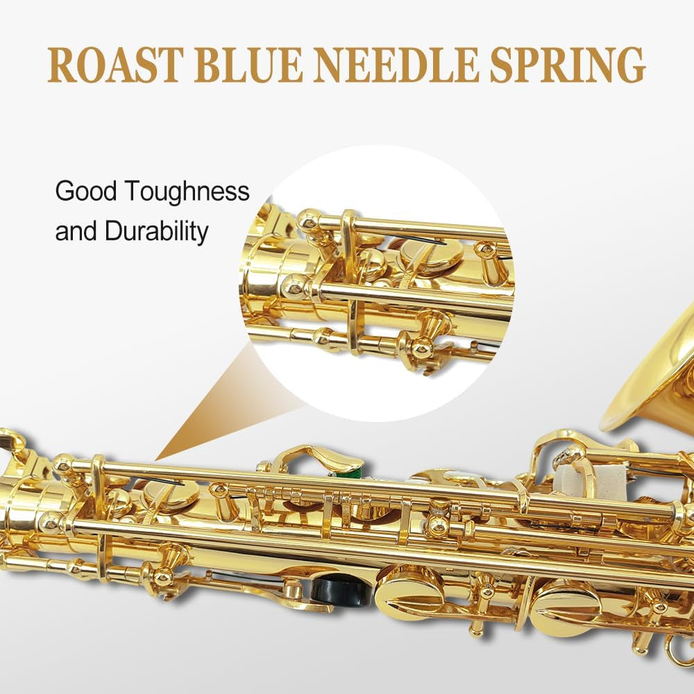 Alto Saxophone Beginner Kit for Adults & Students - Eb Gold Lacquer Full Brass Instrument with Case, Reeds, Mouthpiece & Cleaning Kit - Professional Sound & Easy to Play (Gold)