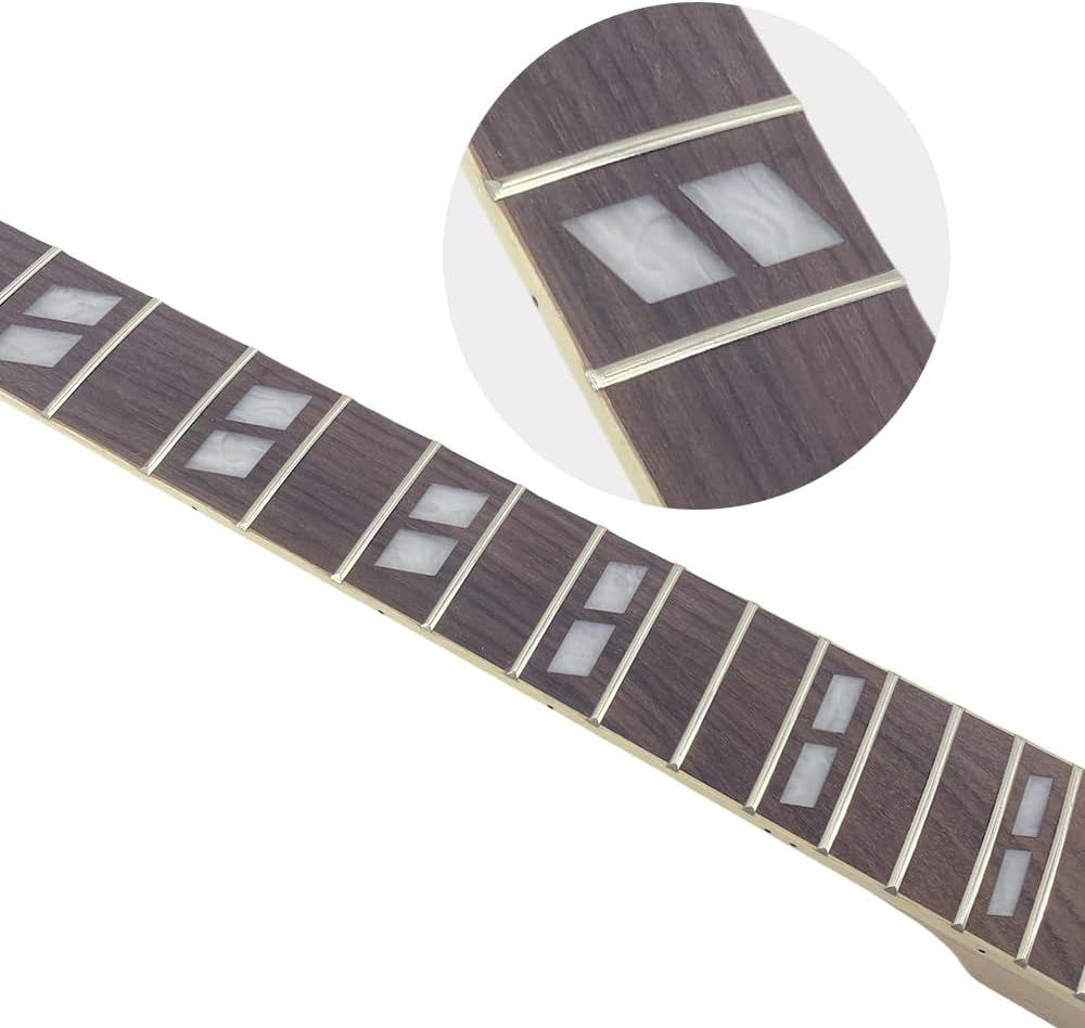 Electric Guitar Neck 22 Fret 24.75 Inch Maple Rosewood Fretboard Diamond Inlay Replacement Binding Head Stock Bolt on Heel
