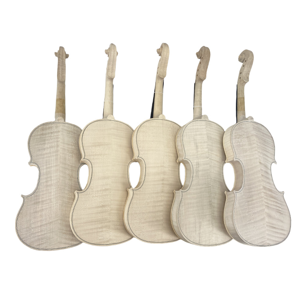 Handcrafted Unvarnished Violin - 4/4 Size, Two-Piece Flamed Back & Spruce Top, Air-Dried Wood, Made by Master Luthier, White Violin for Setup (Wide Grain)