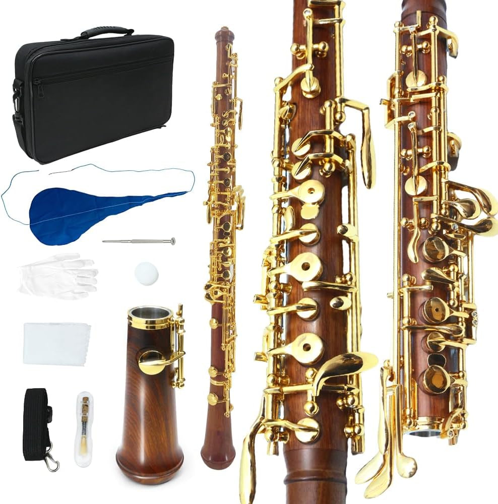 Professional Oboe Gold Plated Rosewood C Key Left F Resonance Semi-Automatic Woodwind Instrument with Oboe Accessories