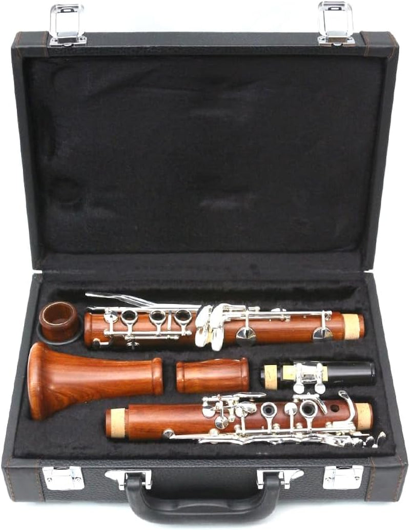 Bb Clarinet for Beginner 17 Key Nickel-Plated Rosewood B Flat Clarinet with 2 Barrels,Hard Case,Cleaning Kit,Mouthpiece,Cork Grease,Gloves，Reeds,Cushion