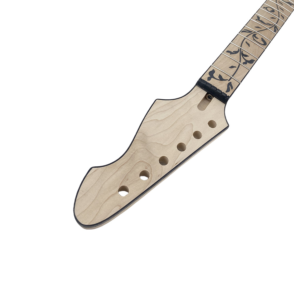 Yinfente Unfinished Electric Guitar Neck Replacement 24 Fret 25.5 Inch Maple Wood Fretboard Binding Headstock
