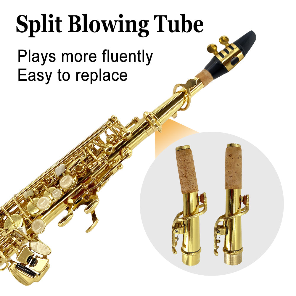 Yinfente Straight Soprano Saxophone Bb B Flat Sax with Case, Mouthpiece,Reeds & Accessories Brass Woodwind Instrument for Beginners,Adults & Advanced Players