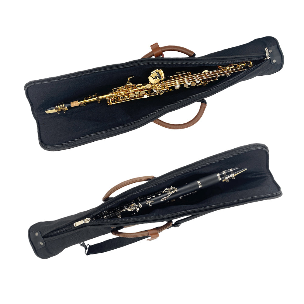 Yinfente Soprano Sax Case Clarinet Bag Black with Strap Leather Handle Parts Storage Lightweight Water-Resistant for Saxophone Clarinet