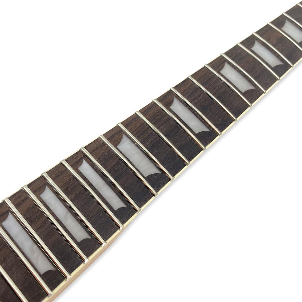 Mahogany Electric Guitar Neck with Binding 22 Fret 24.75Inch Rosewood Fretboard Trapezoid Inlay Set in Guitar Neck Replacement Unfinished