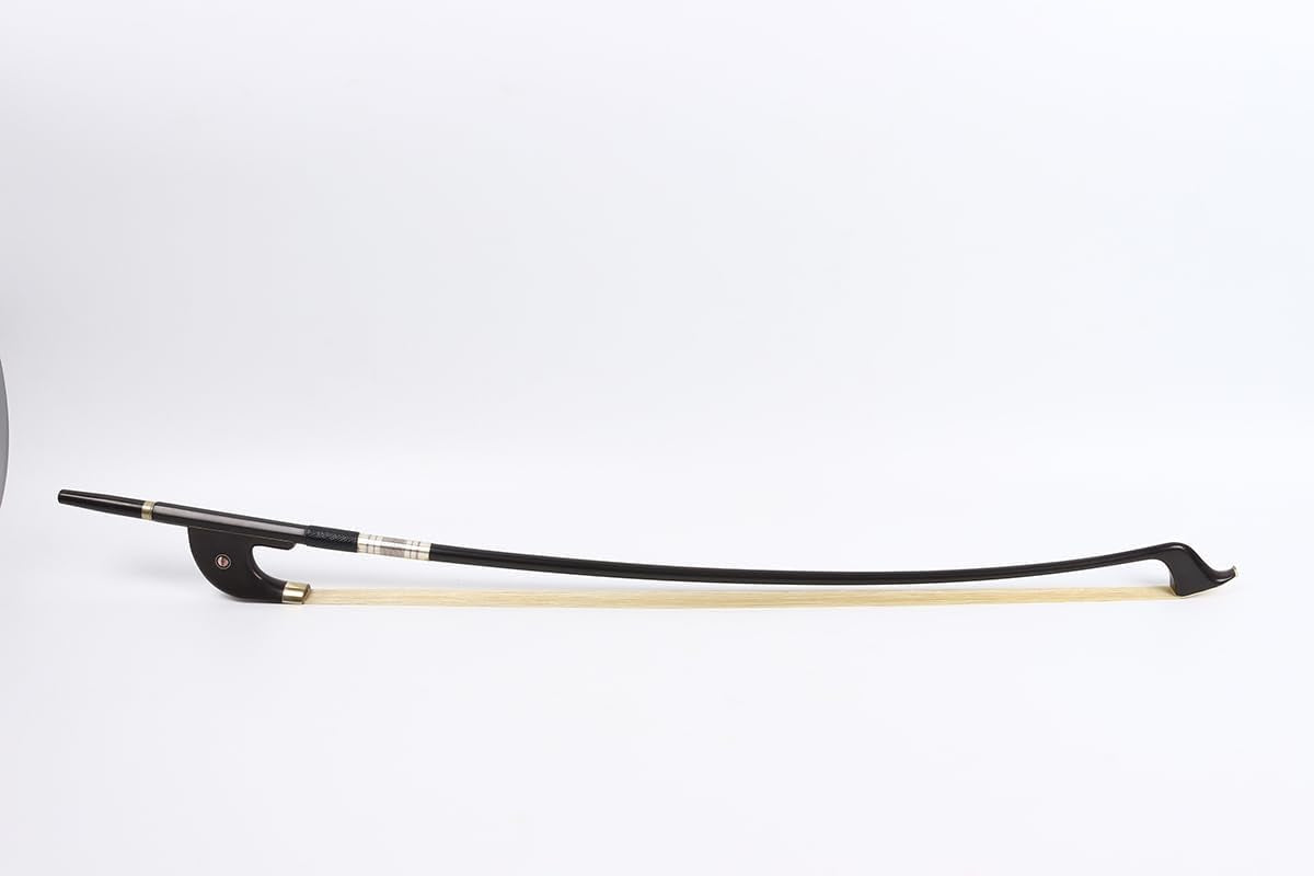 Carbon Fiber Upright Bass Bow Natural Bow Hair, 4/4 Full Size Bow for String Bass, Ebony Frog with Flower Inlay (German-Style)