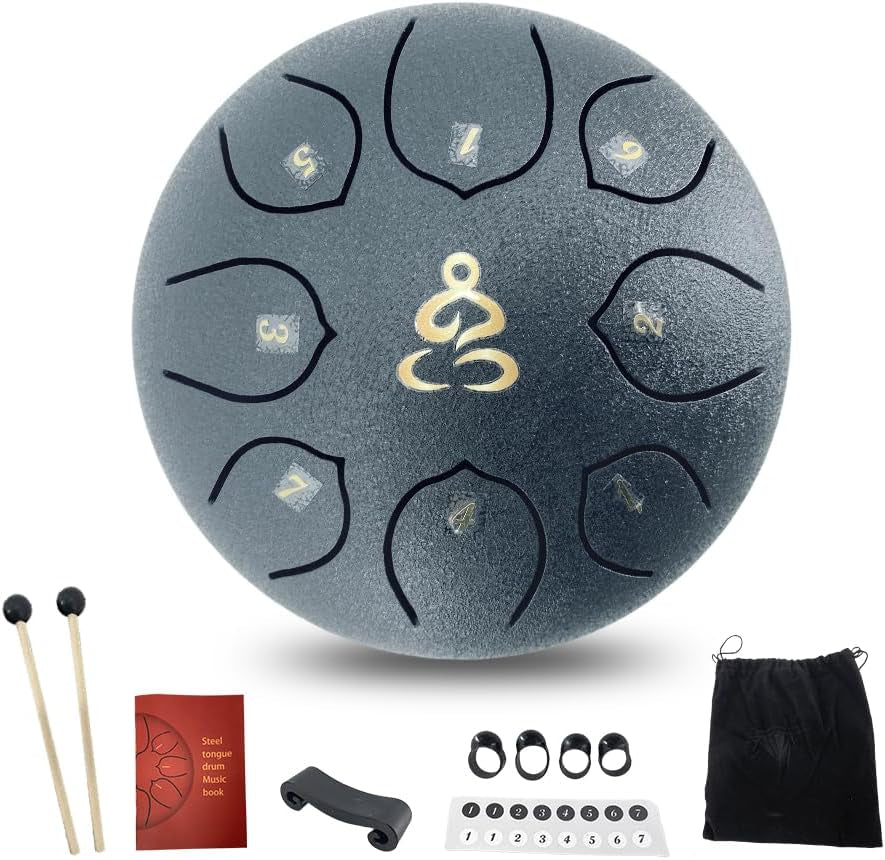 Steel Tongue Drum 6 Inches 8 Notes, Rain Drum for outside with Music Book, Drum Mallets Meditation Rain Chime, Musical Instruments for Family, Friends