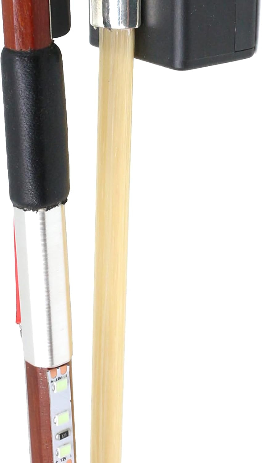 Brazilwood Violin Bow 4/4 Full Size with Blue LED Light Natural Mongolian Stallion Bow Hair Ebony Frog with Nice Pearl Inlay