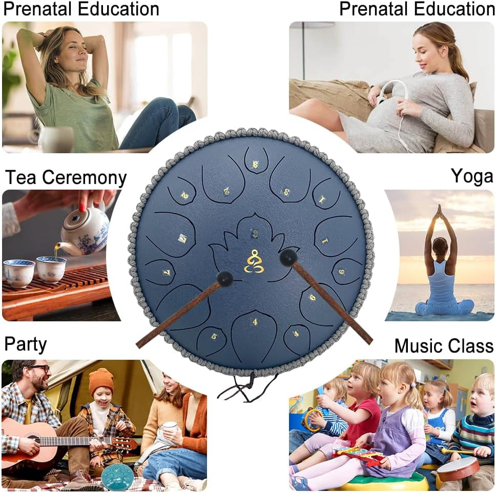 12 Inches 15 Notes Rain Drum for Outside,Steel Tongue Drum with Mallets & Storage Bag,Meditation Rain Chime for Adults,Friends,Family