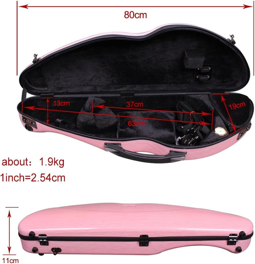 Violin Case 4/4 Full Size 1.9Kg Carbon Fiber Half round Shape Viloin Bag with Strap Combination Lock and Accessories Bag Pink