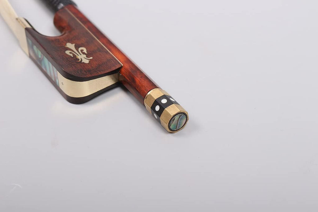4/4 Cello Bow Snakewood Paris Eye Full Size Well Balanced Natural Horse Hair Cello Parts (Golden)