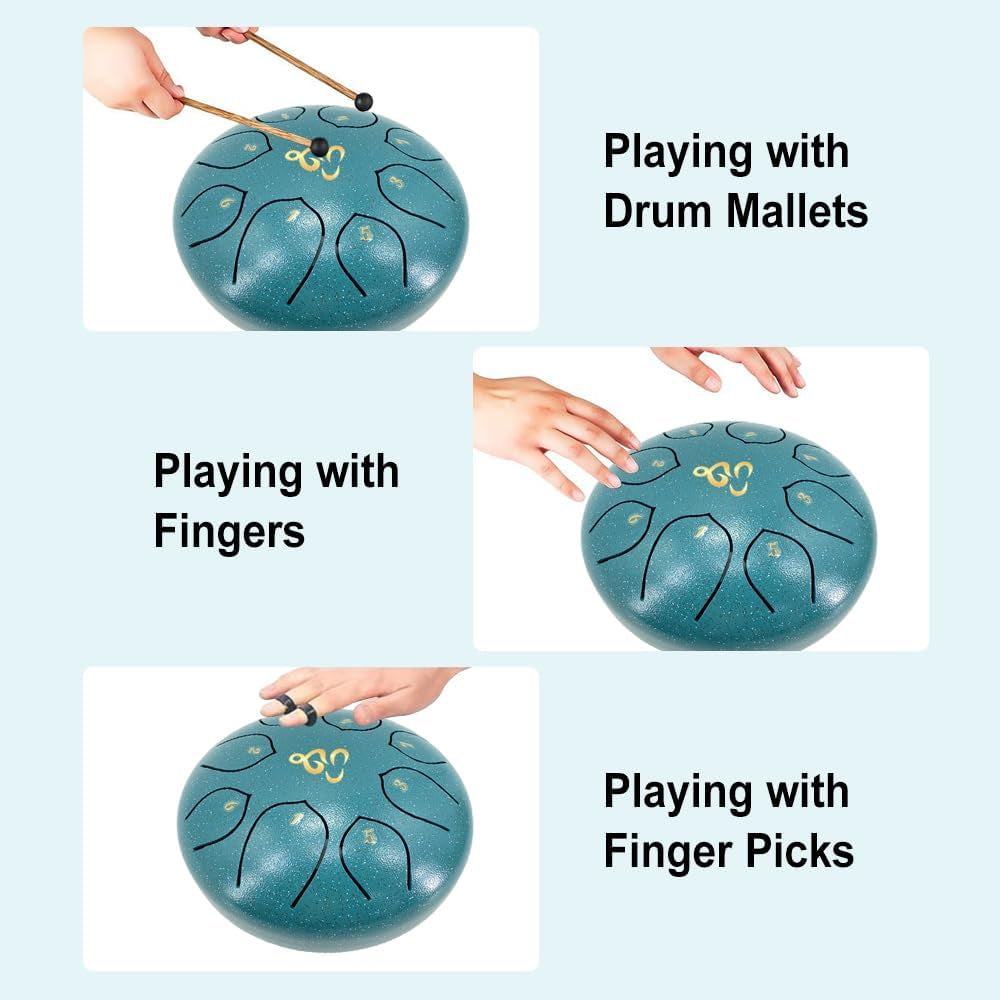 Steel Tongue Drum 6 Inches 8 Notes, Rain Drum for outside with Music Book, Drum Mallets Meditation Rain Chime, Musical Instruments for Family, Friends