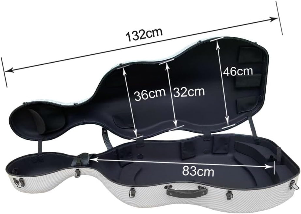Carbon Fiber Cello Case 4/4 Full Size Hard Shell with Lock & Backpack Straps,Wheels 3.8Kg Lightweight Hard Case for Student