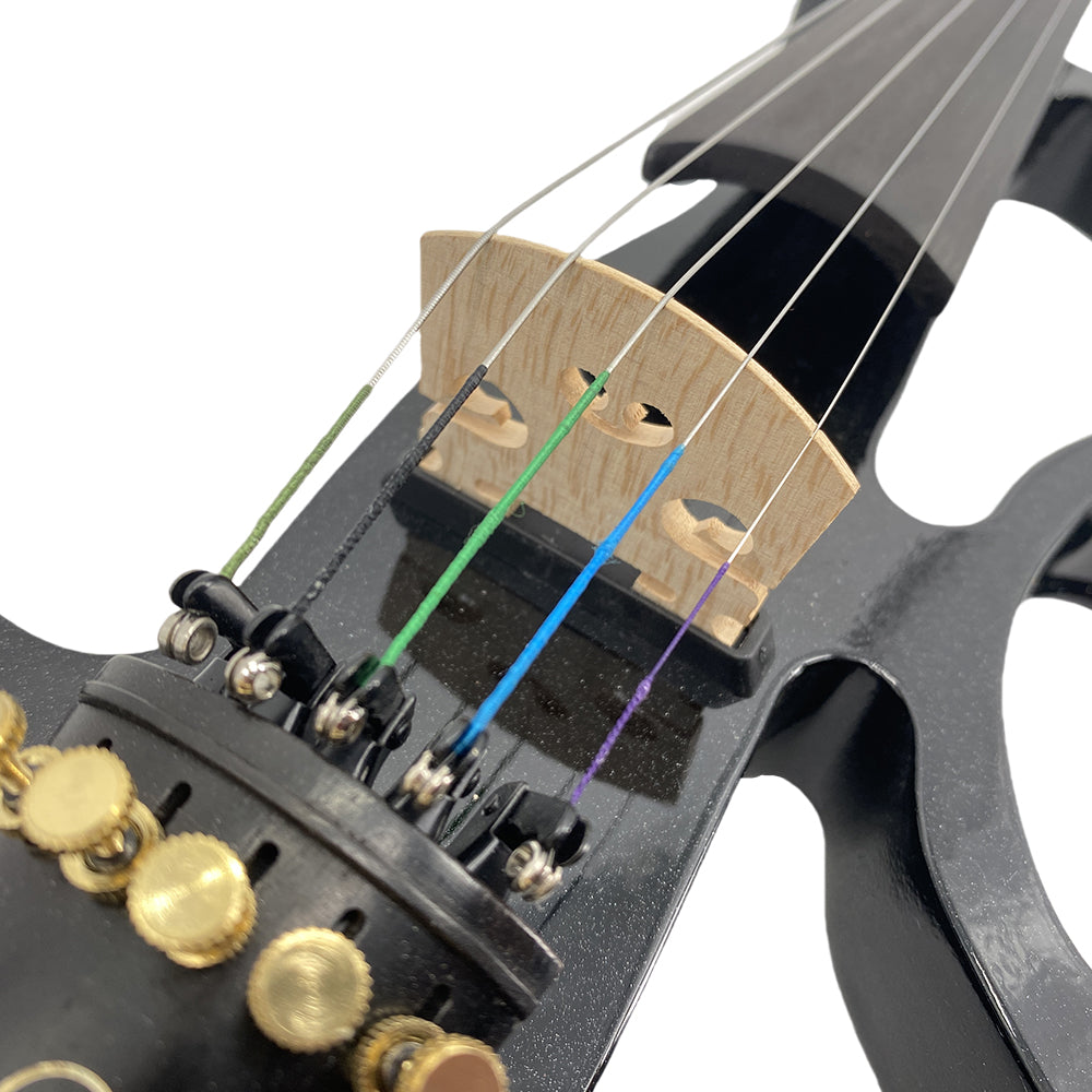 Electric Violin 4/4 Size Silent Violins Solid Wood Ebony Violin Parts with Case, Bow (Black)