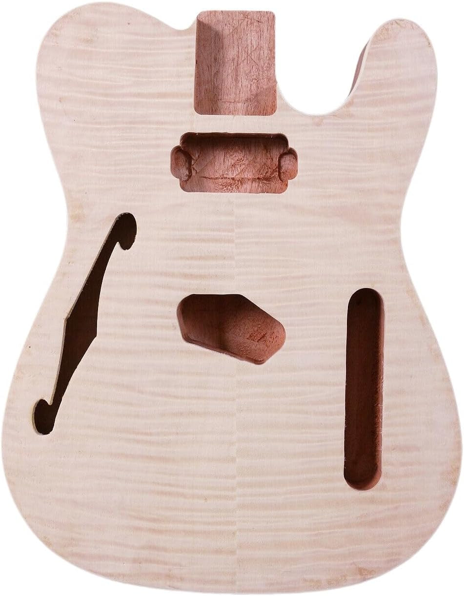Semi Hollow Electric Guitar Body Mahogany H-S/H Pickup Flame Maple Veneer, Handcrafteg Guitar Replacement Unfinished DIY (H-S Pickup)