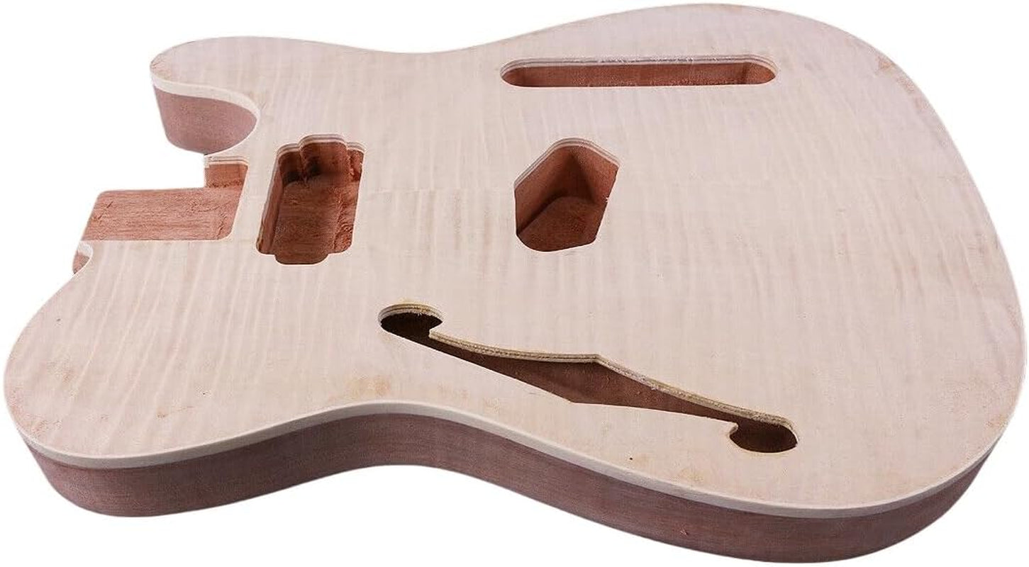Semi Hollow Electric Guitar Body Mahogany H-S/H Pickup Flame Maple Veneer, Handcrafteg Guitar Replacement Unfinished DIY (H-S Pickup)