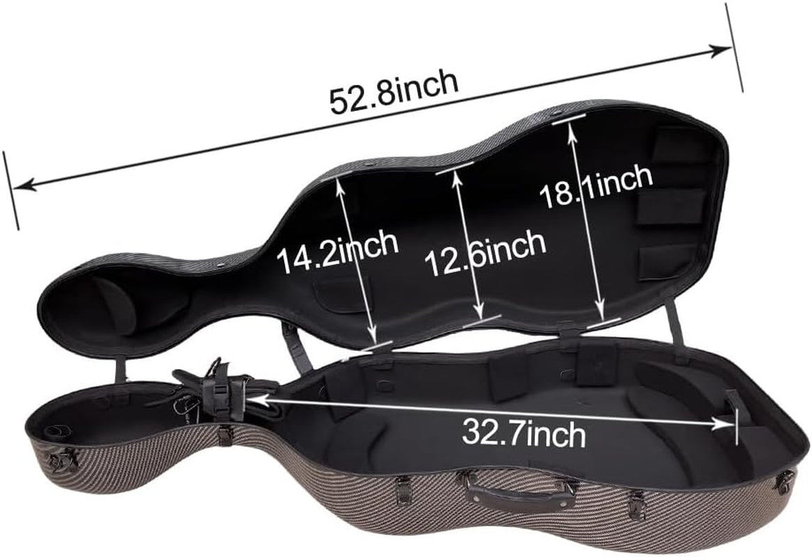 Cello Case 4/4 Carbon Fiber Box Full Size Shell Strong Light 3.7 Kg Cello Accessories (Black-L)