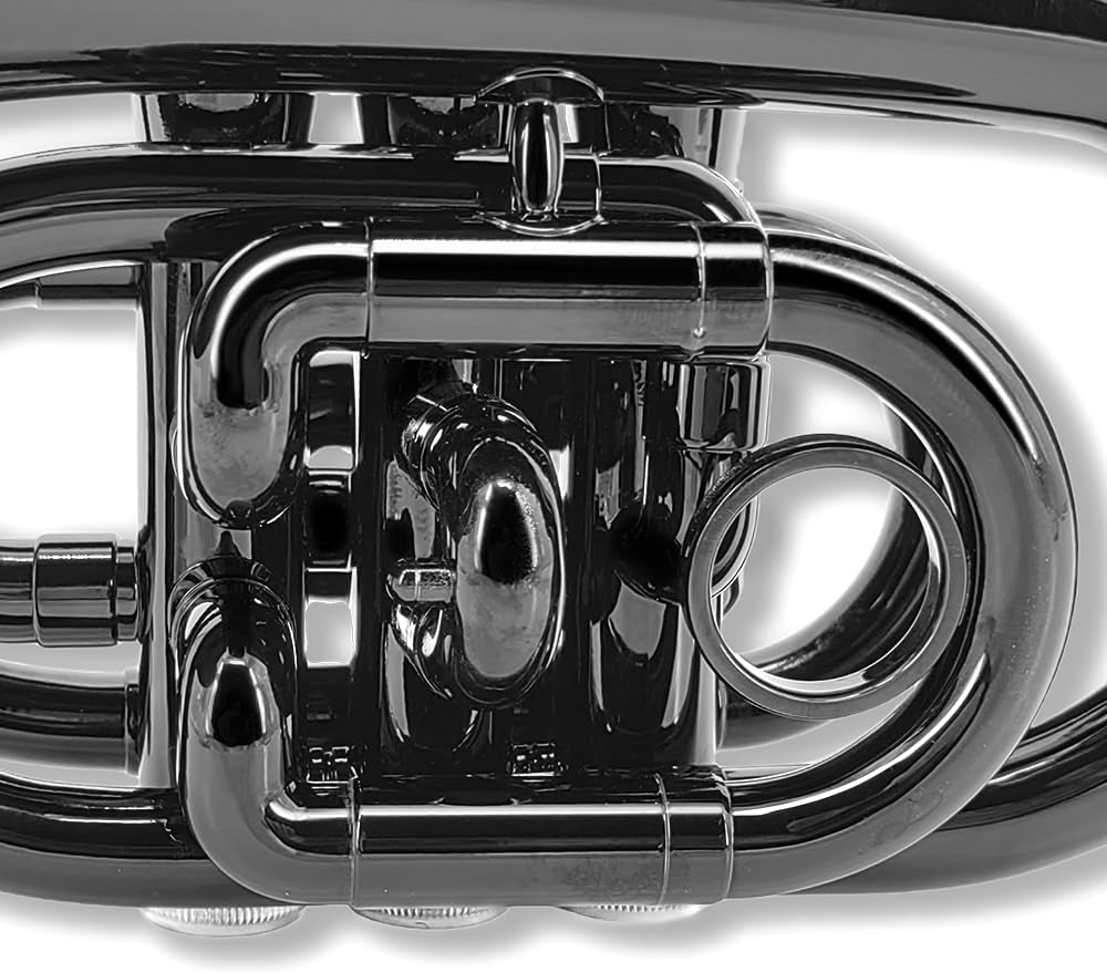 Brass Pocket Trumpet Bb Key Nickel Plated with Mouthpiece 7C, Cleaning Kit, Carrying Case, Gloves for Beginners/Students (Black)