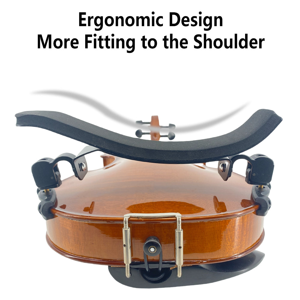 Violin Shoulder Rest 4/4 1/2 1/4 Size Aluminum Alloy Rubber Feet Comfortable Foam Soft Pad Height Adjustable Violin Parts (Black)