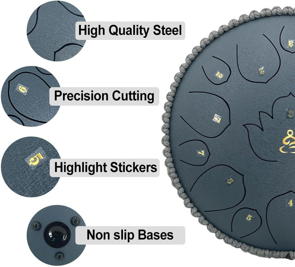 12 Inches 15 Notes Rain Drum for Outside,Steel Tongue Drum with Mallets & Storage Bag,Meditation Rain Chime for Adults,Friends,Family