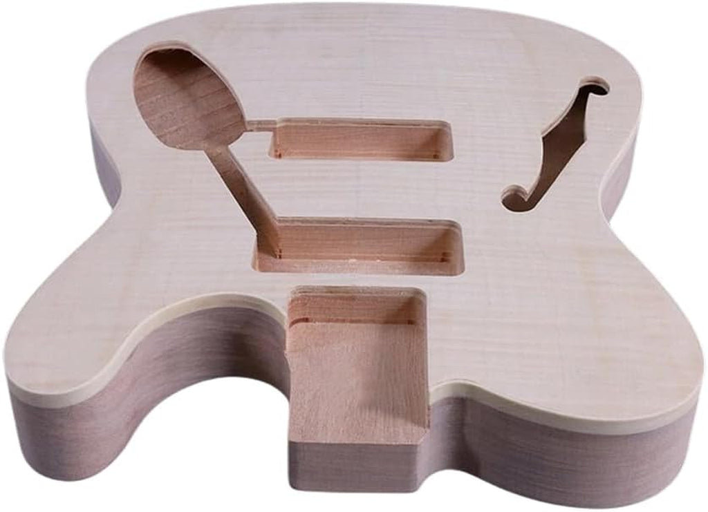 Tl-Style Semi-Hollow Guitar Body Replacement–Mahogany Wood with Maple Veneer, Big Hole Style, Unfinished(No Pre-Drilled Holes)