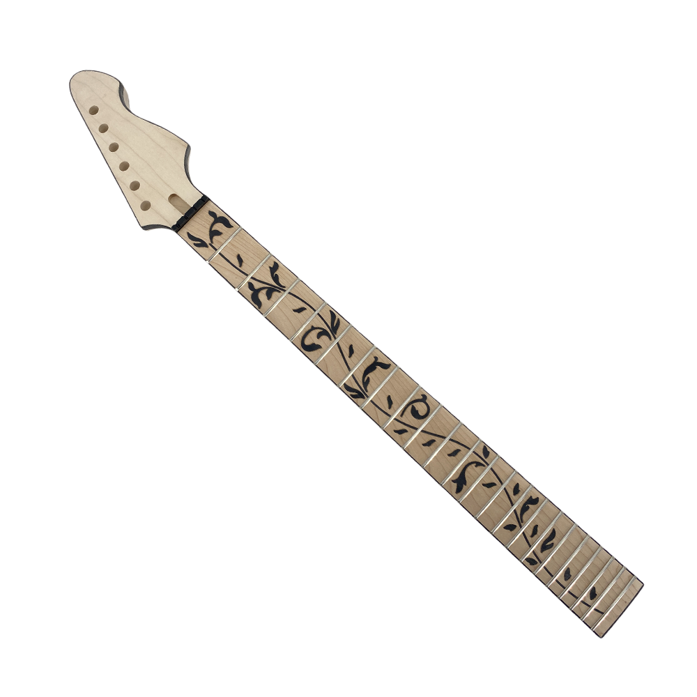 Yinfente Electric Guitar Neck 22 Fret 25.5 Inch Scale Tree Vine Inlay Maple Wood Firebird Head Binding Bolt on DIY Guitar