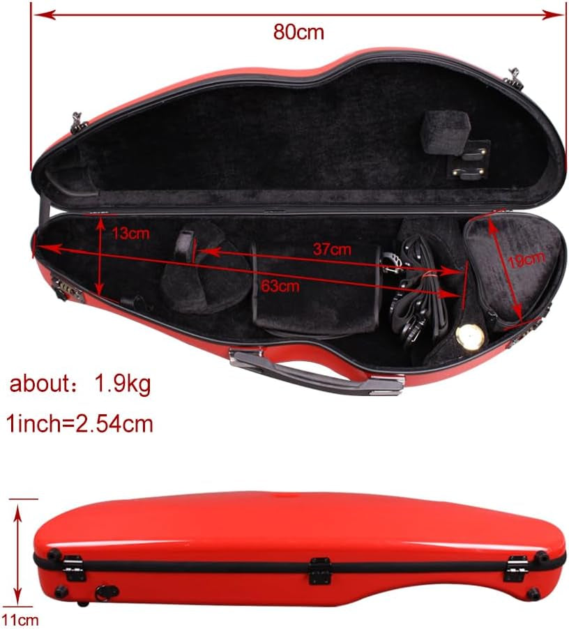 Violin Case 4/4 Full Size 1.9Kg Carbon Fiber Half round Shape Viloin Bag with Strap Combination Lock and Accessories Bag Red
