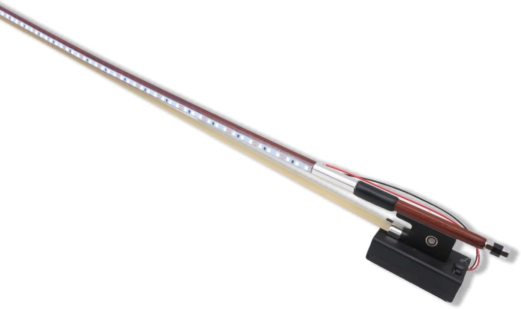 Brazilwood Violin Bow 4/4 Full Size with Blue LED Light Natural Mongolian Stallion Bow Hair Ebony Frog with Nice Pearl Inlay