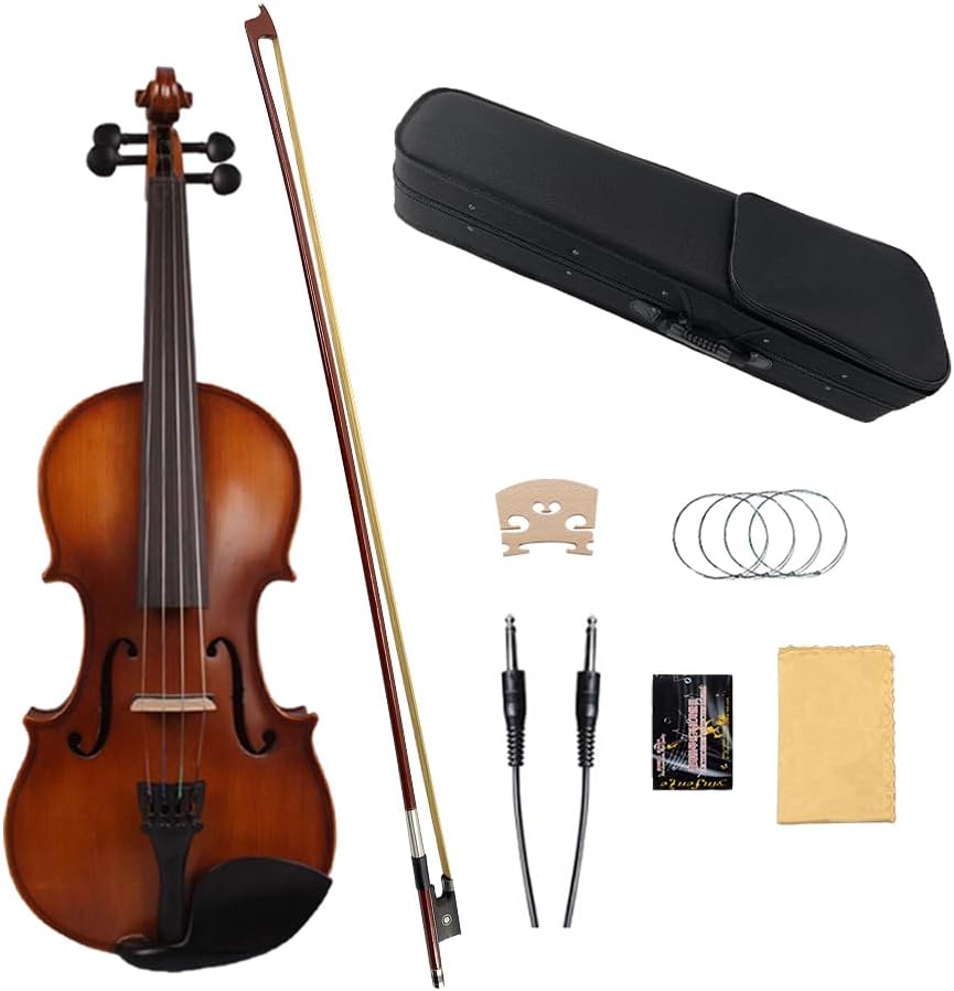 Yinfente Left Handed Acoustic&Electric Violin 4/4 Full Size Ebony Fittings With Hard Case,Brazil Bow,Bridge,Extra Strings,AUX Cable,Cleaning Cloth Violin For Beginners