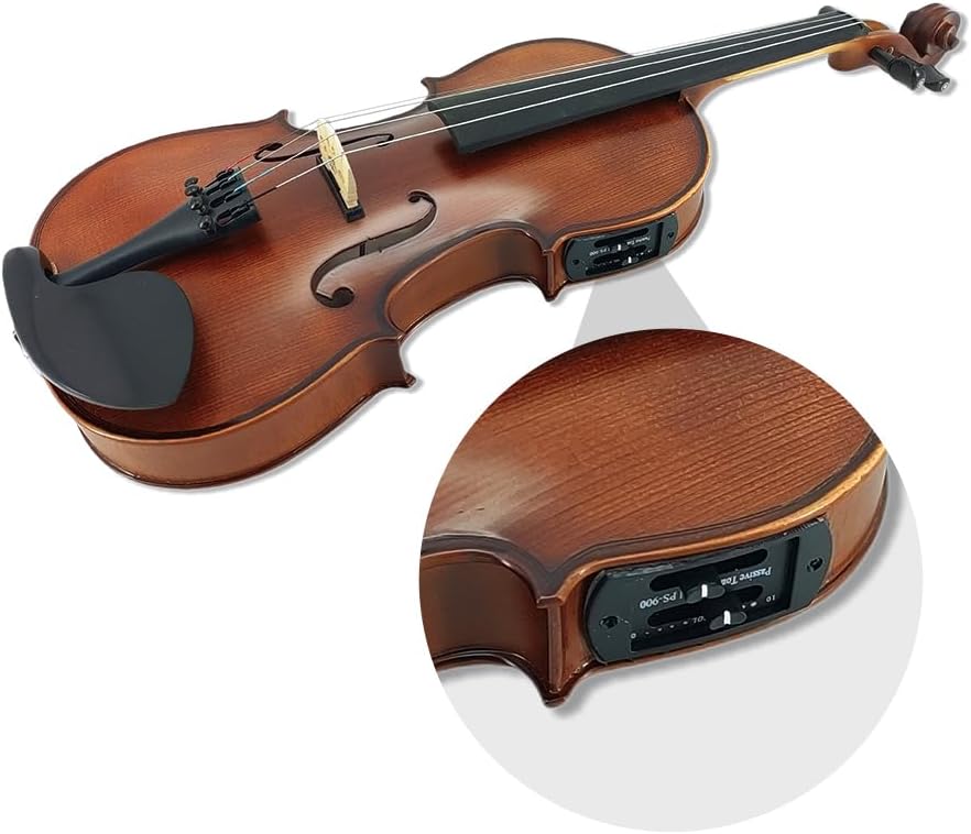 Yinfente Left Handed Acoustic&Electric Violin 4/4 Full Size Ebony Fittings With Hard Case,Brazil Bow,Bridge,Extra Strings,AUX Cable,Cleaning Cloth Violin For Beginners