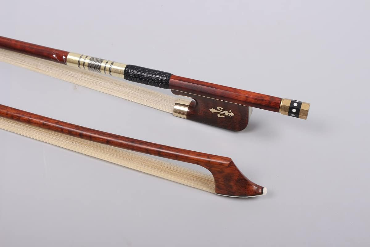 4/4 Cello Bow Snakewood Paris Eye Full Size Well Balanced Natural Horse Hair Cello Parts (Golden)