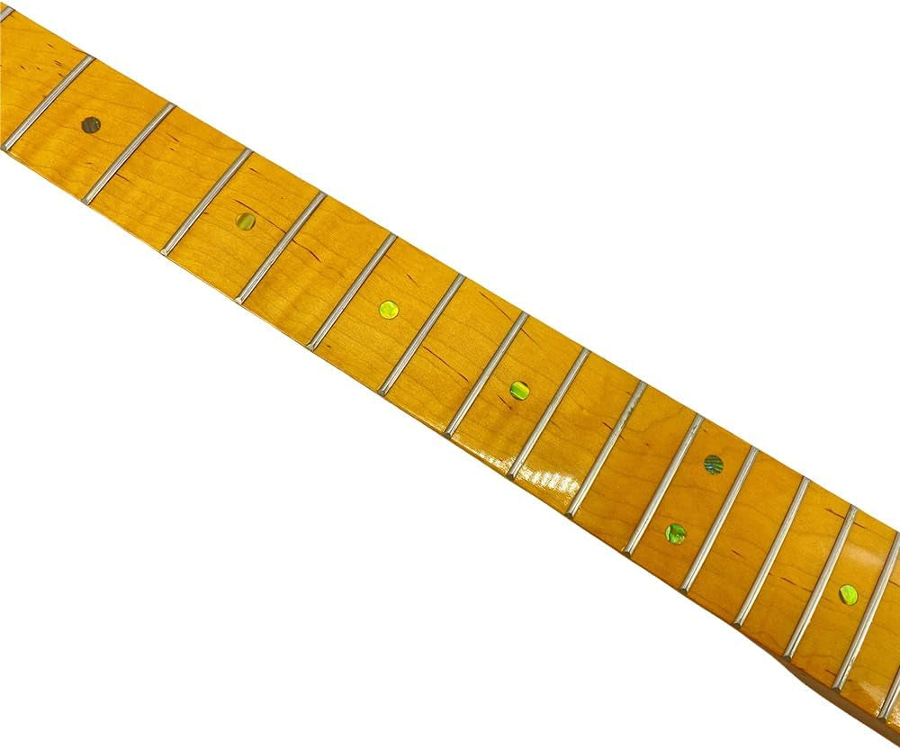 Electric Guitar Neck Tiger Striped 21 Fret 25.5 Inch Flame Maple Yellow Paint for Building Guitar