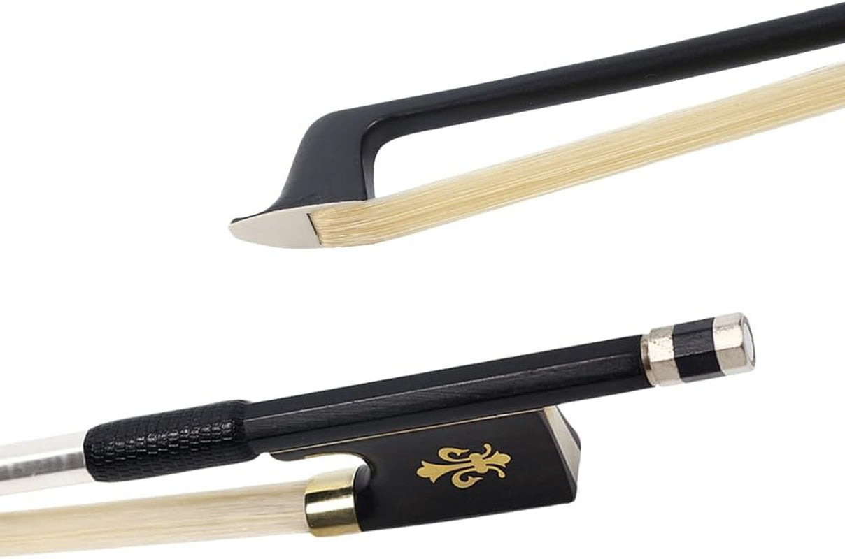 Violin Bow 4/4 Carbon Fiber Ebony Frog with Fleur De Lis Inlay,Mongolian Horse Hair,Stick&Well Balance 4/4 Violin Bow for All Level Violinists