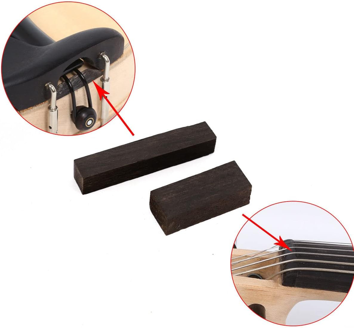4/4 Violin Nut Saddle Pure Ebony Wood Replace Violin Nut Saddle 4/4 3/4 Size Violin Accessories Blank Wood (2Set)