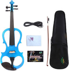 Yinfente Electric Violin Blue 4/4 Full Size Solid Wood For Beginner,Adult,4 String Professional,Silent Electric Violins With Ebony Fittings