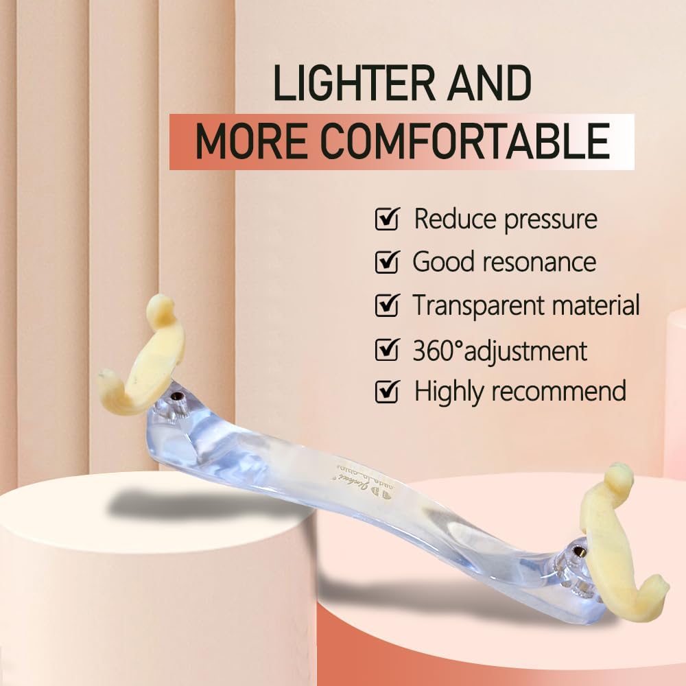 Yinfente Adjustable Height Width Violin Shoulder Rest 4/4 Full Size Transparent Acrylic Silicone Feet Violin Shoulder Rest 3/4 Clear