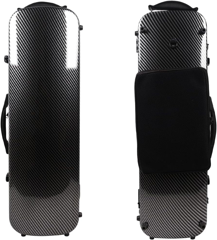 Violin Case 4/4 Full Size Carbon Fiber Oblong Violin Bag with Music Sheet Bag Adjustable Backstrap Hygrometer Lightweight Protable