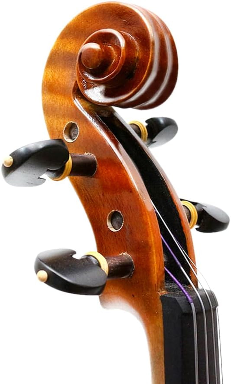 4/4 Full Size 4 String Flame Maple Acoustic Violin Spruce Top Ebony Fittings Solid Wood,Case,Bow,Rosin,Battery-Operated Mini Clip-On Tunerkit,Bridge,Shoulder Rest for Beginner (Fine Grain)