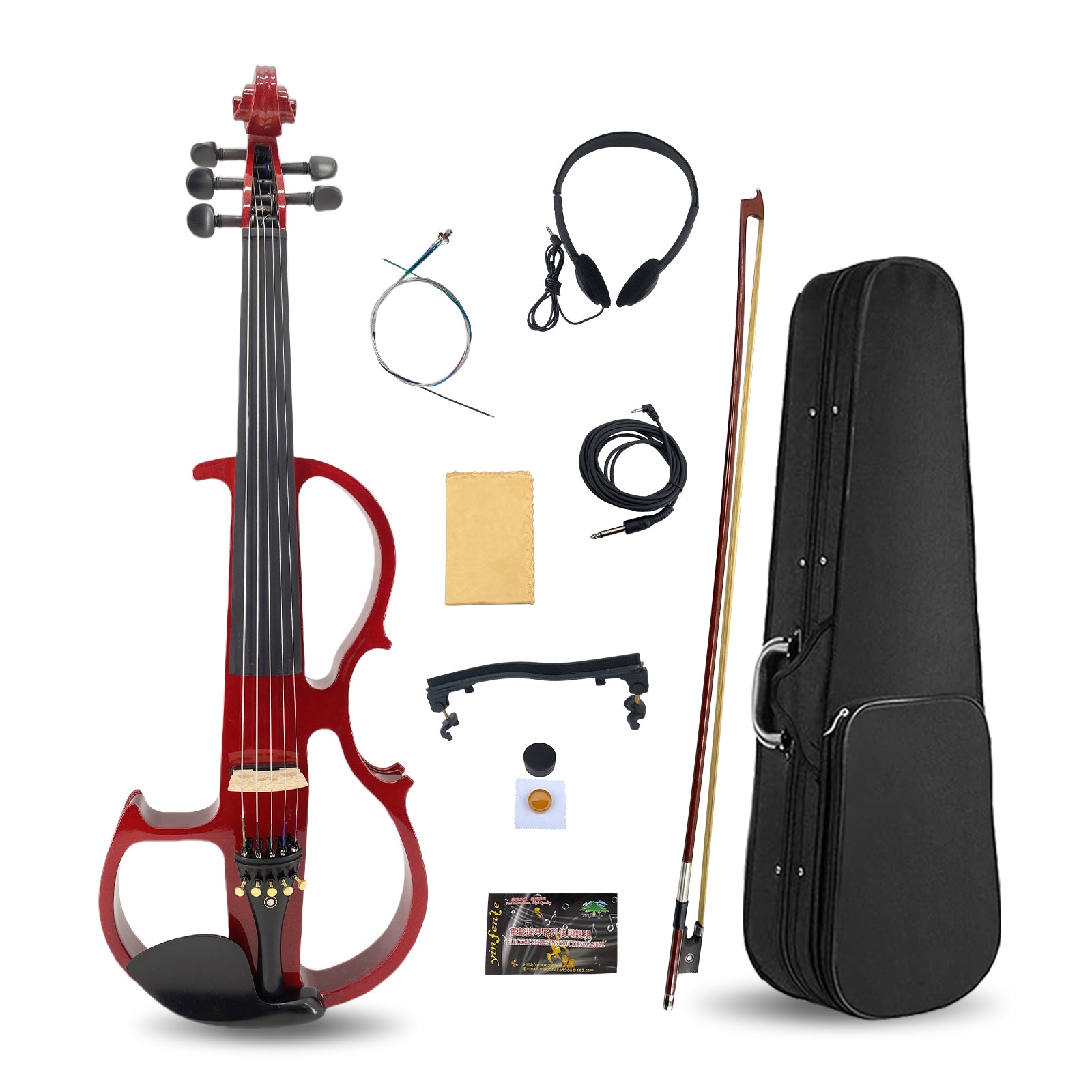 Yinfente 5 String Electric Viola 16inch Full Size Solid Wood Ebony Parts Burgundy Red Free Case Bow