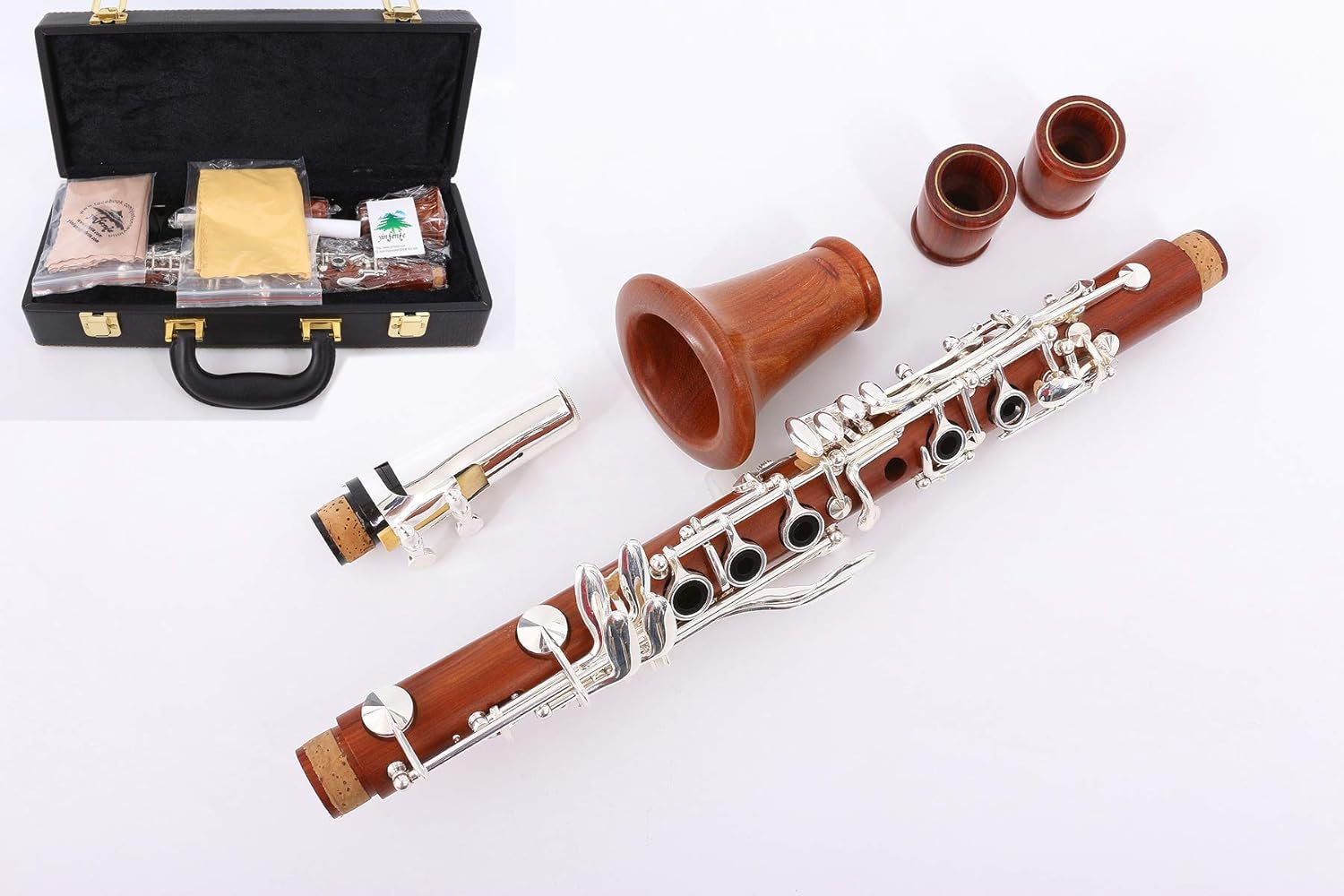 Rosewood Clarinet Body - Eb Key Silver Plate - 17 Key Case + Reeds + Pads - Eb Flat Tone