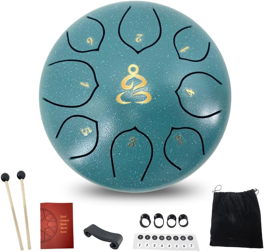 Steel Tongue Drum 6 Inches 8 Notes, Rain Drum for outside with Music Book, Drum Mallets Meditation Rain Chime, Musical Instruments for Family, Friends